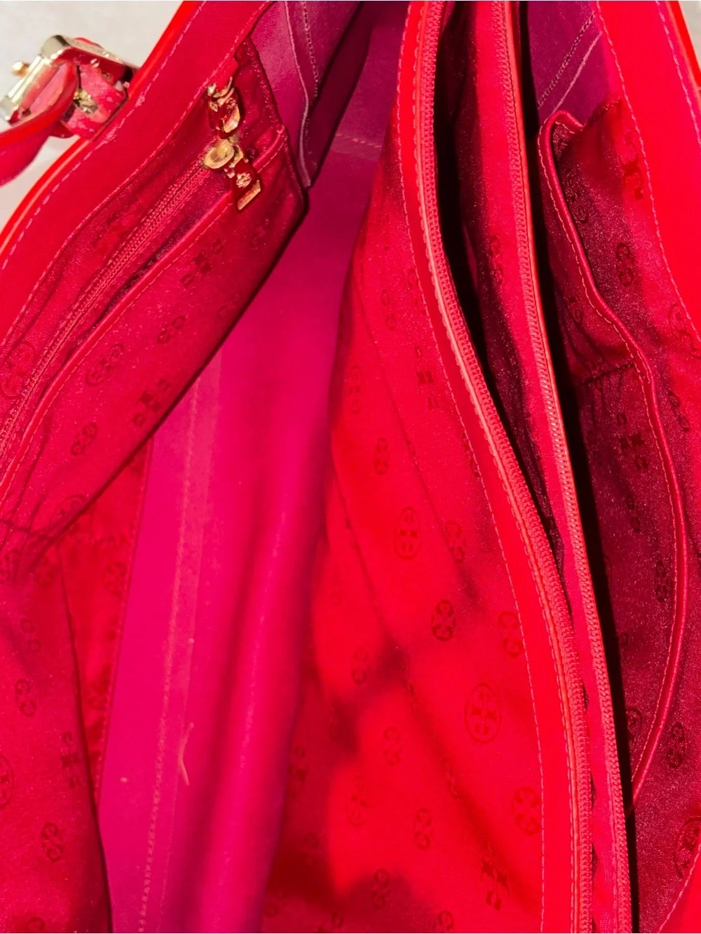 Tory Burch Red Leather Tote with Gold Logo
